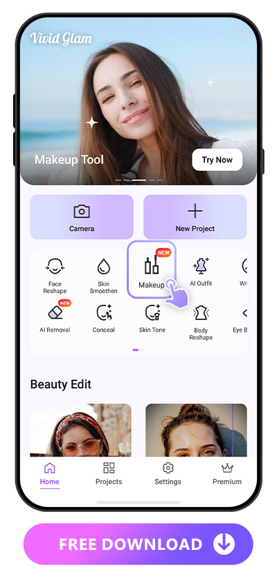 launcher of Vivid Glam and highlight Makeup feature icon